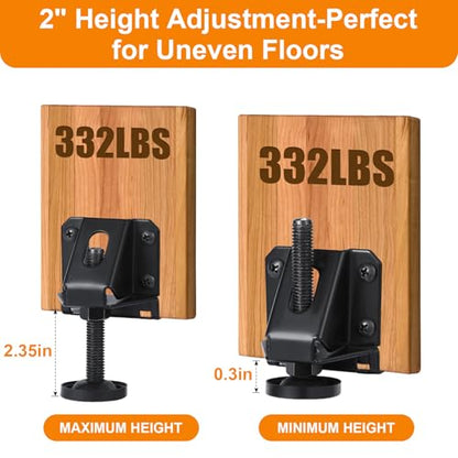 Heavy Duty Leveling Feet, 0.09" Thick Plate, 332lbs Capacity Each, 2" Height Adjustable Furniture Legs with Hex Key, for Workbench, Wardrobe on Uneven Floors, Industrial Grade (8 Pack Black)