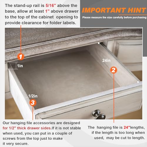 2 Pieces PVC Drawer Hanging File Rails Black Cabinet Rails for Hanging 1/2 Drawer Sides Letter Size File Storage Folder Organizer (for 1/2 Inch-wide, 24 Inch) - size: For 1/2 Inch-wide, 24 Inch