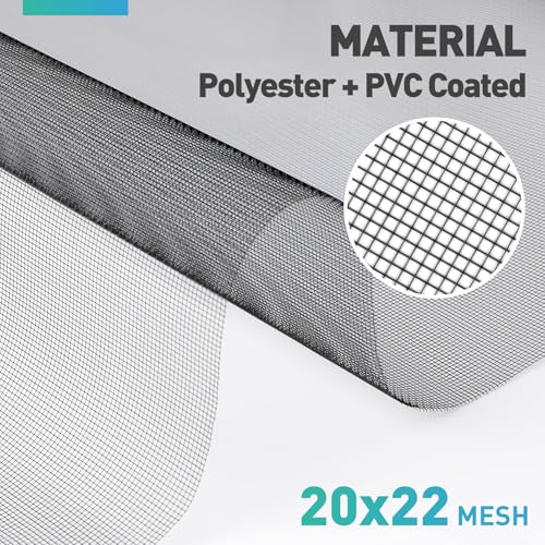 Window Screen,20x22Mesh High Visibility Window Screen Mesh Roll,37.4IN x 16.4FT Polyester Screen Replacement Repair Kit for Window, Door,Patio,Porch - size: 20x22 Mesh