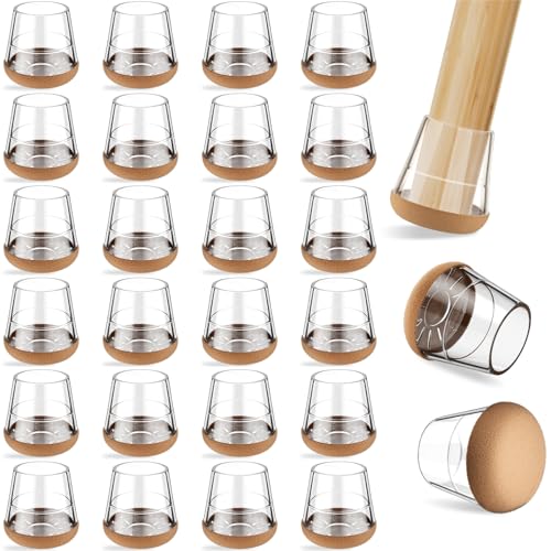 yomanta 24 PCS Silicone & Felt Chair Leg Floor Protectors - Scratch Proof & Noise Reducing Furniture Caps for Hardwood Floors - Round XS Fits 9/16" to 12/16" (15–19mm), Clear - color: Clear, size: Round Xs (Fit 15–19mm)