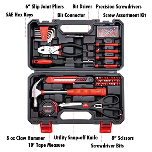 CARTMAN Home Tool Set Kit, Basic Household Hand Tools with Storage Case Dark Red - color: Dark Red