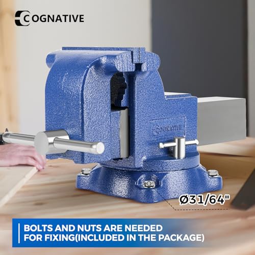 6" Heavy-Duty Bench Vise 13200LBS Stronger Clamping Force Ductile Iron Bench Vise 6 Inch 360° Swivel Bench Vice with Anvil Blue, Include Mini Bench Vice Clamp - size: 6-inch