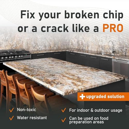 Granite Countertop Repair Kit (Clear Color + Polisher) - Made by Engineers I Also for Marble, Quartz, Acrylic, Fiberglass, Porcelain, Tile & Ceramic Surfaces I Easy Process & Quick Results - color: Clear