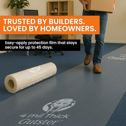CarpetTect Floor Protection 24" x 200' | Heavy-Duty 4Mil Carpet Protection Film with Strong Adhesive | Plastic Carpet Protector & Surface Shield for Construction, Pets & Hardwood Floors