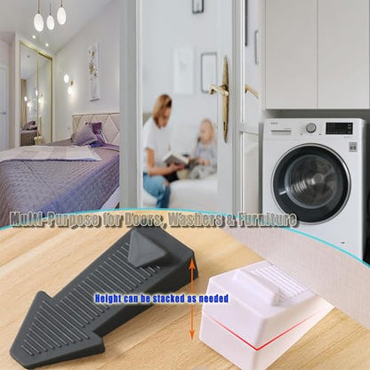 4-Pack Stackable Door Stoppers - Heavy Duty Rubber Door Wedges with Non-Slip Base, Adjustable Height (2X Thickness When Stacked), Multi-Purpose for Doors, Washers & Furniture（Black）