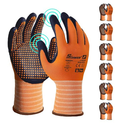 Schwer 6 Pairs Safety Work Gloves MicroFoam Nitrile Coated, Certified Level 6 Abrasion & A1 Cut Resistant Working Gloves with MicroDot Grip, Touchscreen, Used for General Work, Gardening, LT5619, L - size: Large, style: 6 Pairs