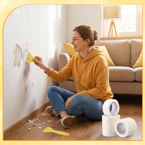 Wall Patch Kit Include 3 Rolls 270ft Fiberglass Drywall Repair Tape Kit 2/4/6 Inch Width Self Adhesive Mesh Tape with 2 Scrapers, 10 Sandpaper for Drywall, Plaster, Ceiling, Seam, Hole Repair