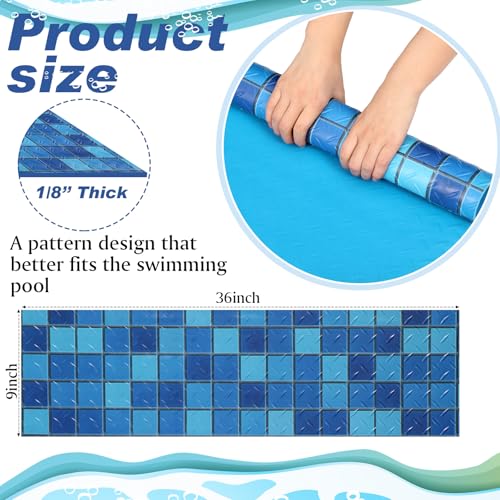 Drydiet Pool Step Mat Above Ground Ladder Mat, Swimming Protective Nonslip Step Pad with Texture, Pool Essentials Accessories for Floor Liners and Stairs, Blue and Green Square Pattern(36 x 9 Inch) - size: 36 x 9 Inch
