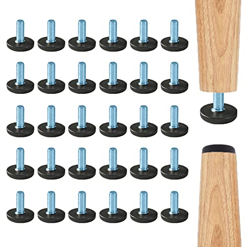 WAFJAMF 32 PCS M6 Thread Adjustable Furniture Levelers Screw in Threaded, Adjustable Levelers Feet Screw On Furniture Glide Leveling for Table, Chair, Furniture Legs - size: 32