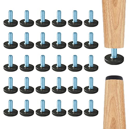 WAFJAMF 32 PCS M6 Thread Adjustable Furniture Levelers Screw in Threaded, Adjustable Levelers Feet Screw On Furniture Glide Leveling for Table, Chair, Furniture Legs - size: 32