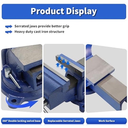 Nakkaa 8" Heavy Duty Bench Vise Cast Iron Vise with 360° Flexible Swivel Locking Base Home Work 8 Inch Swivel Bench Vice with Anvil - size: 8 Inch Bench Vise
