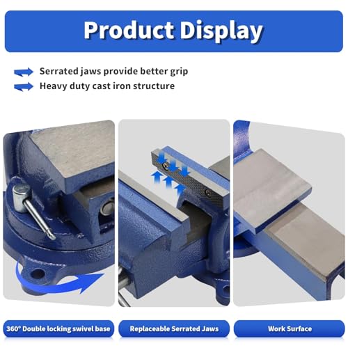 Nakkaa 10" Heavy Duty Bench Vise Cast Iron Vise with 360° Flexible Swivel Locking Base Home Work 10 Inch Swivel Bench Vice with Anvil - size: 10 Inch Bench Vise