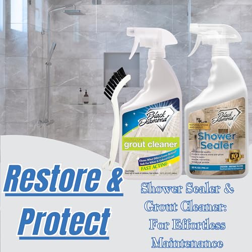 Natural Stone Shower Sealer Quart + Ultimate Grout Cleaner with Brush Quart (2-Pack) – Seals & Protects Showers, Deep Cleans Tile & Grout - style: Shower Sealer & Grout Cleaner