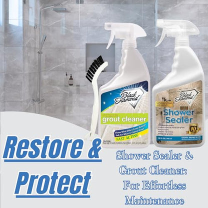 Natural Stone Shower Sealer Quart + Ultimate Grout Cleaner with Brush Quart (2-Pack) – Seals & Protects Showers, Deep Cleans Tile & Grout - style: Shower Sealer & Grout Cleaner