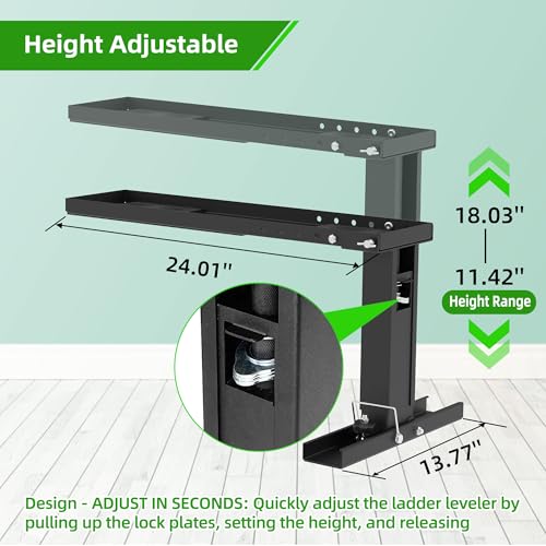 Ladder Leveler Heavy-Duty Stabilizer & Leveler, Adjustable Height/Length for Extension Ladders, Non-Slip Feet(Silver)