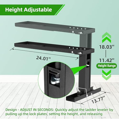 Ladder Leveler Heavy-Duty Stabilizer & Leveler with 880lbs Capacity, Adjustable Height/Length for Extension Ladders, Non-Slip Feet（Black）