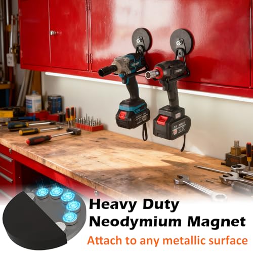 MUTUACTOR Upgraded Magnetic Hooks Heavy Duty,40lbs Anti-Scratch Garage Large Magnet Hooks,2-Pack Super Strong Magnetic Garage Hooks for Organizing Impact Drivers Trailer Cord Garden Tool Box - style: Updated 3.46in Magnet L Black Hooks 2PCS