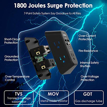 USB Wall Charger Surge Protector - Addtam 5 Outlet Extender with 4 USB Charging Ports (1 USB C), 3-Sided 1800J Power Strip Multi Plug Outlets Adapter Widely Spaced,Black - style: 1C3A