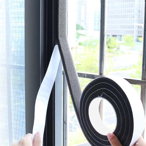 Single-Sided Adhesive Foam Tape Low-Density, Super Soft Easy Adjust Sealing Strip for Window Door Air Gap, Sponge Draft Blocker and Sound Reducer, 1.18in x 6.6FT Black