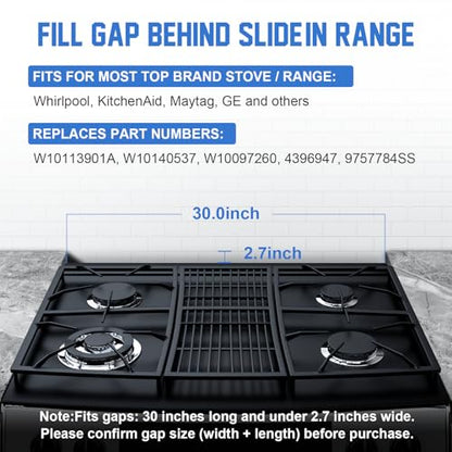 30" Slide-in Range Rear Filler Kit W10113901A, Stove Gap Universal Triangular Filler Strip, Cooktop Trim Kit Between Stove and Backsplash for Whirlpool & Most Brand, Durable Aluminum, Black - color: Black