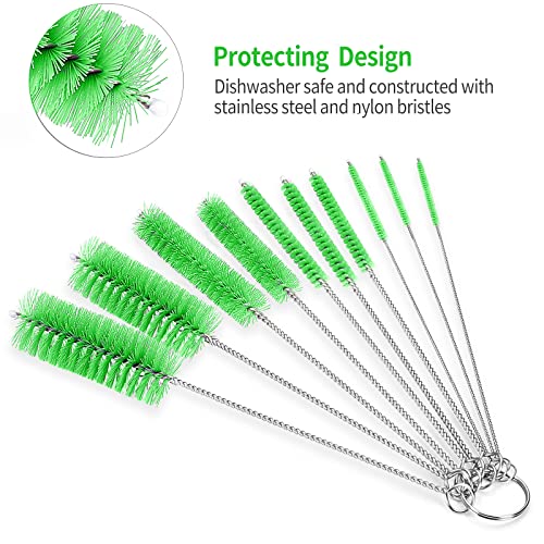 CiaraQ Bottle Cleaning Brushes, 8 Inch Nylon Tube Brush Set, Cleaner for Narrow Neck Bottles Cups with Hook, Set of 10pcs. - color: Green, size: 8.0 Inch (10pcs)