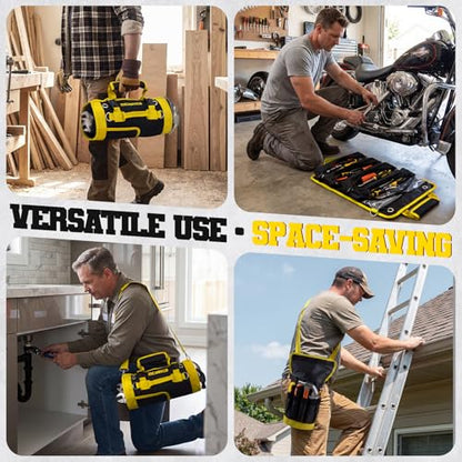 Roll Up Tool Bag, Heavy Duty See-Through Tool Roll Organizer with 2 Detachable Pouches, Portable Mechanic & Motorcycle Tool Bag, Birthday & Father’s Day Gift, Yellow - color: Yellow