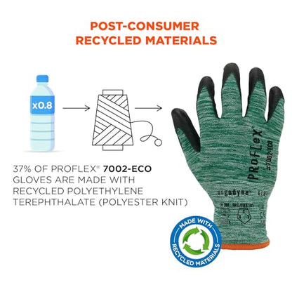 Ergodyne ProFlex 7002-ECO Work Glove, Recycled PU Coated Palms Gloves, Post Consumer Materials, 15 gauge, 12-Pack - size: Large 12-Pack