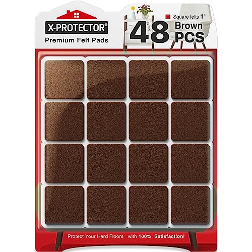 X-PROTECTOR Felt Furniture Pads - 48 PCS 1" - Felt Pads Floor Protectors - Chair Felt Pads - Felt Pads for Furniture Feet - Furniture Pads for Hardwood Floors - Protect Your Floors! (Brown, Square) - size: 1" 48 Brown, Square