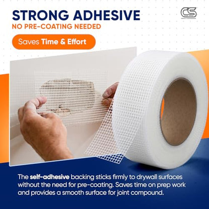 Fiberglass Mesh Drywall Joint Tape 2" x 150 Ft Self-Adhesive Crack-Resistant 5-Pack by ClearStyle