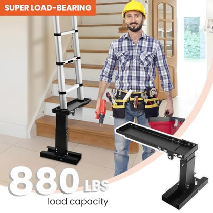 Heavy-Duty Ladder Extender, Non-Slip Ladder Leveler for Stairs with 880lbs Capacity, Adjustable Height/Length Ladder Stabilizer for Single and Extension Ladders