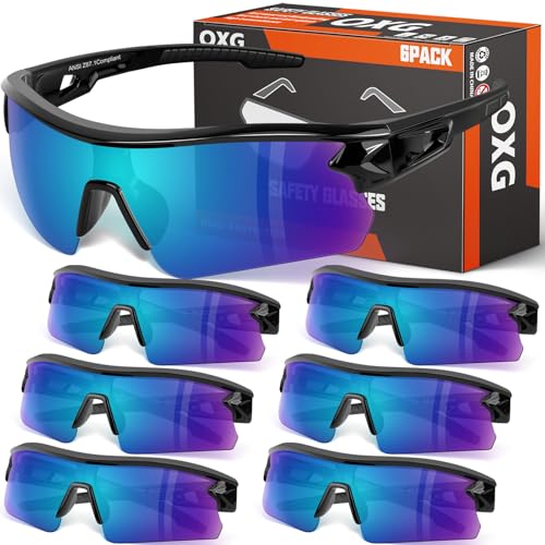 OXG 6 Pack Safety Glasses for Men Women, ANSI Z87.1 Work Glasses Anti Scratch Protective Eyewear with UV400 Protection - color: Tinted
