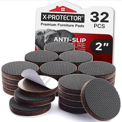 X-Protector Non Slip Furniture Pads for Hardwood Floors 32 PCS 2” - Round Anti Slip Furniture Pads - Self-Adhesive Rubber Furniture Pads Non Slip - Ideal Furniture Stoppers to Prevent Sliding! - size: 32 Round 2"
