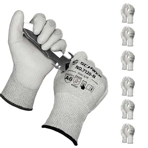 Schwer 6 Pairs Cut Resistant Gloves ANSI A6/A7 (Send Randomly) CR7120 Cut Proof Work Gloves, Touchscreen, for Men and Women Used for Woodworking, Glass Cutting, Construction, Cargo Handling, M - size: Medium, style: 6 Pairs-value Pack