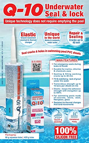 Nano Q10 Underwater Seal & Lock - Leak and Crack Repair Without Emptying The Pool, Reservoir, or Tank. Eco-Friendly Under Water Adhesive, Stays Flexible, Waterproof, and Chlorine Resistant (10.5 Oz) - style: 10.5 oz