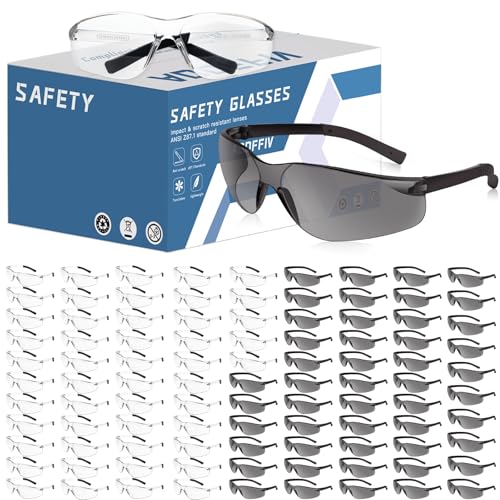 Safety Glasses Bulk of 100,ANSI Z87.1 Eye Protection Goggles with Scratch and Impact Resistant for Construction and Laboratory - color: 118-100pc Mixed