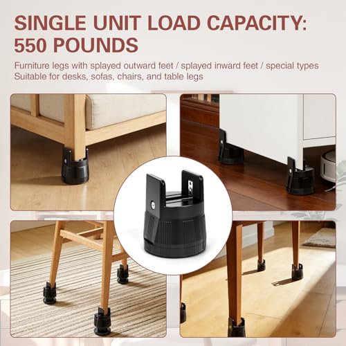 4 Pack Adjustable Furniture Risers 2.36" to 3.15", Heavy Duty Bed Risers with Clamp Design, Clamp-On Levelers for Chair Table Sofa Cabinet Legs, Furniture Height Extenders Leg Lifts (Black)
