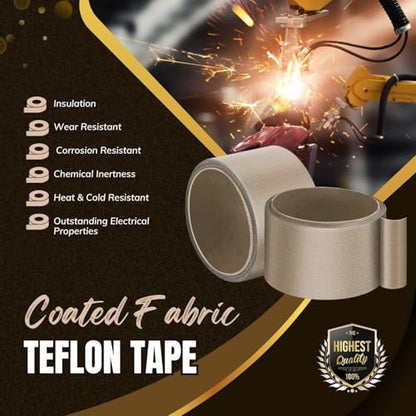Flexzion High Temp Teflon Tape for Impulse Sealer, Vacuum Sealer, Heat Sealing, Food Packaging & Industrial Use - Teflon Fiberglass PTFE Tape, 38mm x 5m (1.5in x16.5 Ft) - size: 1.5in x16.5 FT