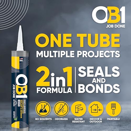 OB1 Universal Caulk Sealant & Adhesive White 10.1oz | Professional Grade Premium All-in-One Advanced Hybrid 2-in1 | Water Resistant Internal & External | Shrink Crack UV & Fade Resistant | 1 Cartridge - color: White, size: 10.1oz (Pack of 12)