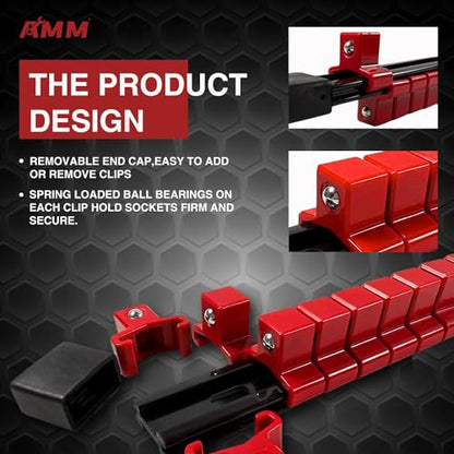 AMM 9-Piece Socket Organizer, 1/2, 3/8 & 1/4 inch Drive ABS Socket Holder, Heavy Duty Socket Racks - color: Red, size: 9PC