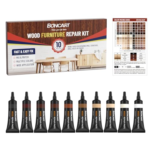 Boncart Wood Furniture Repair Kit, Wood Touch up Fillers, Repair Scratches, Cracks, Paint Chips, and Nail Holes on Furniture, Floors, Doors, Cabinets, and Tables (10 Colors) - color: 10 Colors