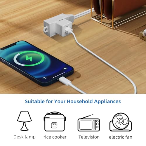 TiFFCOFiO Indoor Extension Cord, 2 Prong 6 Feet Extension Cord, 3 Polarized Outlets with Safety Slide Windows,13A/1625W, 16 AWG, 2 Packs - size: 2 Packs