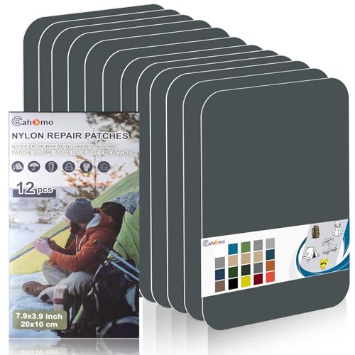Cahomo 7.9x3.9 inch 12 PCS Nylon Repair Patch Nylon Repair Tape Self Adhesive Fabric Tapes Outdoor Camping Gear Fabric kit for Tent, Umbrella, Down Jackets, Sleeping Bag, Knapsack（Dark Gray） - color: Dark Gray, size: 7.9x3.9 inch