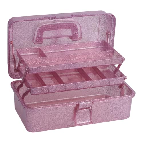 3-Tier Stackable Storage Organizer Box | Portable Multi-Use Tackle Box for Art Supplies, Makeup & Sewing Kits | Durable Design w/Adjustable Compartments (Pink&Red) - size: Large Pink&Red