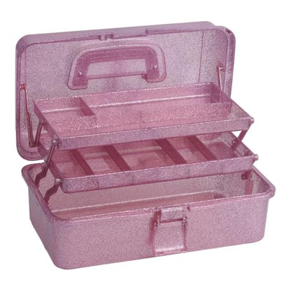 3-Tier Stackable Storage Organizer Box | Portable Multi-Use Tackle Box for Art Supplies, Makeup & Sewing Kits | Durable Design w/Adjustable Compartments (Pink&Red) - size: Large Pink&Red
