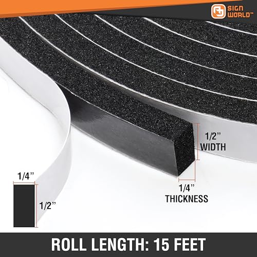 1/4in x 1/2in Weather Stripping Foam Insulation Tape, Doors, Windows, Sliding Door, A/C, Soundproofing, Draft Stopper, Shock Absorption (1/4" T x 1/2" W x 15 Ft L) - size: 1/4" T x 1/2" W
