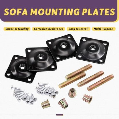 Swpeet 8 Sets Black 12 Degree + Flat Angled Leg Mounting Plates with Hanger Bolts Screws, Furniture Leg Attachment Plates Industrial Strength T-Plate M8 Sofa Legs with Hanger Bolts - style: Black Flat + 12° Furniture Legs