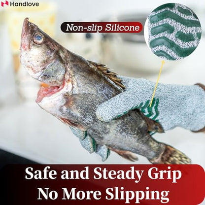 HandLove Cut Resistant Gloves, 100% Food Contact Safe, CE Level 5 Premium Protective Cutting Gloves - color: Green, size: Small