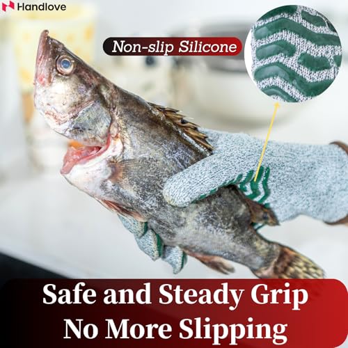 HandLove Cut Resistant Gloves, 100% Food Contact Safe, CE Level 5 Premium Protective Cutting Gloves - color: Green, size: Large