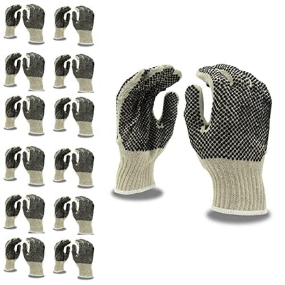 Cordova 3851M Economy Weight Gloves, Natural, Poly/Cotton Machine Knit, 2-Side PVC Dots, Medium, 12-Pack - size: Medium