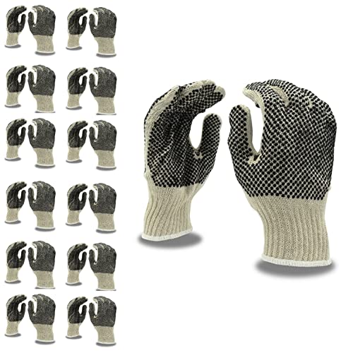 Cordova 3851S Economy Weight Gloves, Natural, Poly/Cotton Machine Knit, 2-Side PVC Dots, Small, 12-Pack - size: Small